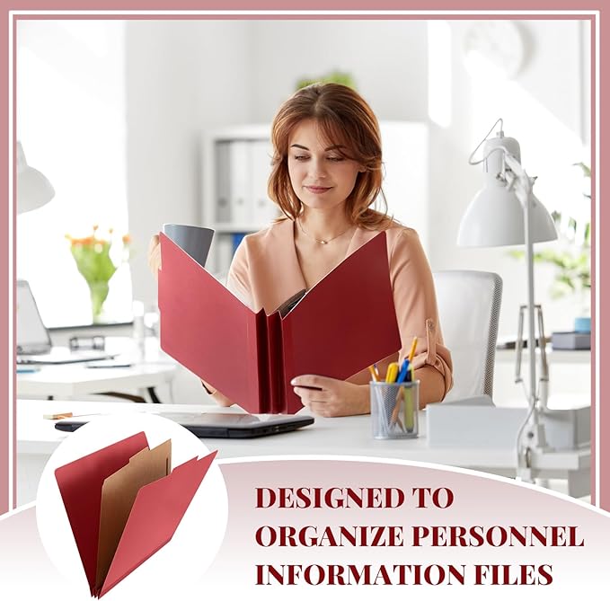 Skyygemm 24 Pcs Classification Folders Letter Size, 1 Divider Pressboard File Folder with Fasteners, Expanding File Organizer Bulk for School Teachers, Office Employee, Coworker, Staff (Red)
