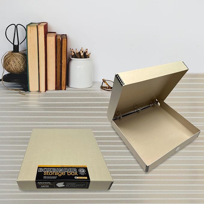 Lineco, Archival Tan 3-Ring Binder Preservation Album Box 12.25 x 11.25 x 2 Inch. Unique Design to Store, Preserve, Organize Photos, Art, Photography, Crafts Acid-Free