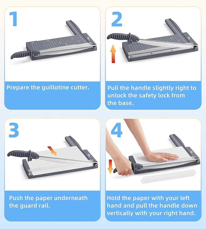Firbon 12" Guillotine Paper Cutter with Hidden Ruler, Compact Heavy Duty 12-Sheet Capacity Trimmer for Cardstock, Photos, Scrapbooking, Office, Classroom, Studio (Gray)
