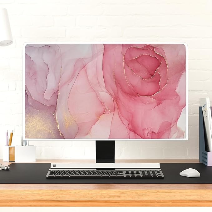 Baocicco Abstract Computer Monitor Cover with Pink Marble Design Full Body Cover for Computer Screen Panel Case Computer Sleeve Compatible with iMac 24, 22-25 PC, Desktop and TV Home Office Computer