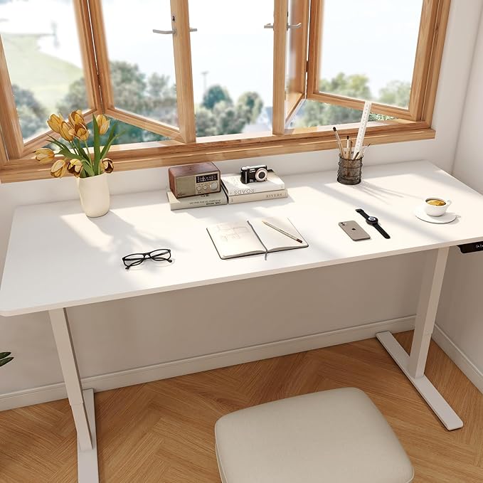 FLEXISPOT 79x32 Inch Large Dual Motor Electric Standing Desk, White - Computer Desk with Memory Controller, Home Office Desk with Splice Board