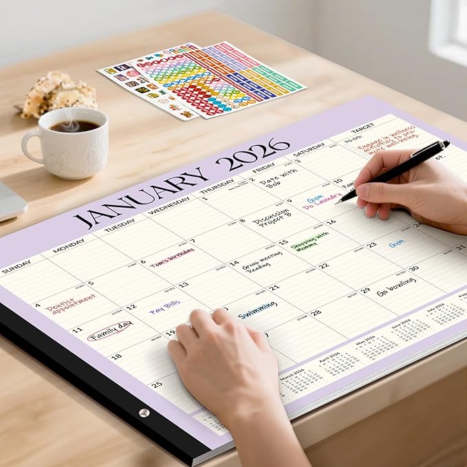 Forvencer 22" x 17" Large Desk Calendar 2026, 20 Months Calendar Runs from November 2025 to June 2027, 2026 Desk Calendar Monthly Planner with Plastic Cover for Home School Office, Pink