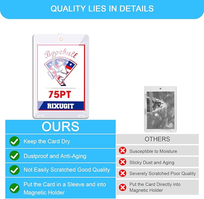 25-Pack One Touch Card Holders - 75pt Sleeved Card Magnetic Holder, with 2.63"x3.7" Larger Inner Dimension, First Insert Card into Soft Card Sleeve, Then Place into Card Holder for Double Protection ﻿