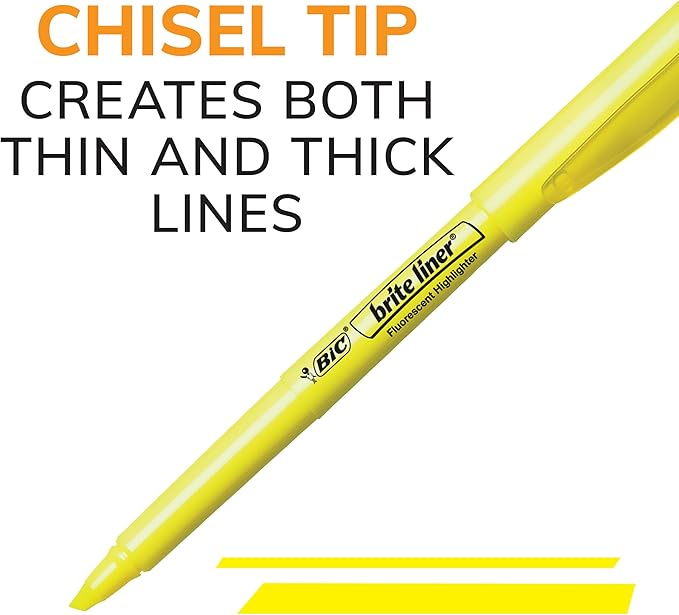 BIC Brite Liner Highlighters, Chisel Tip, 12-Count Pack of Blue Highlighters, Ideal Highlighter Set for Organizing and Coloring