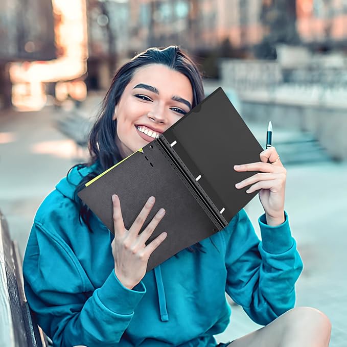 INFUN Telescoping 3 Ring Binder -1PCS-Black, Flexible Round Binder with Customizable Front Cover and Clear Catalog Pocket, 0.75 Inch Rings, Holds 160 Sheets 8.5x11 inch Paper