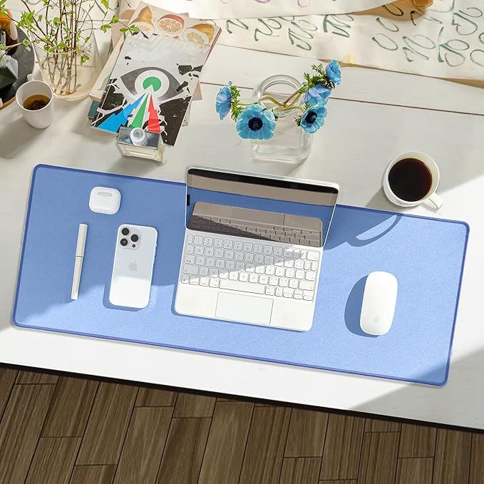 Reniteco Waterproof Large Gaming Mouse Pad with Durable Stitched Edges, Non-Slip Rubber Base, Grainy Jacquard Mouse Mat Desk Pad for Home Office Gaming, 27.6"x11.8"x0.12", Matte Blue
