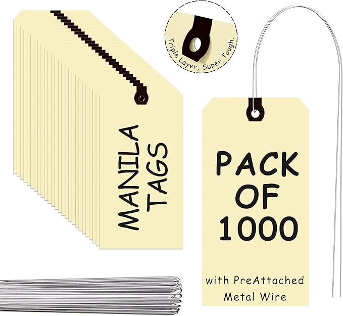 INNOVART Shipping Tags - Double Wired 6 1/4" x 3 1/8", Manila Wire Tags with Reinforced Eyelet, Case of 1000