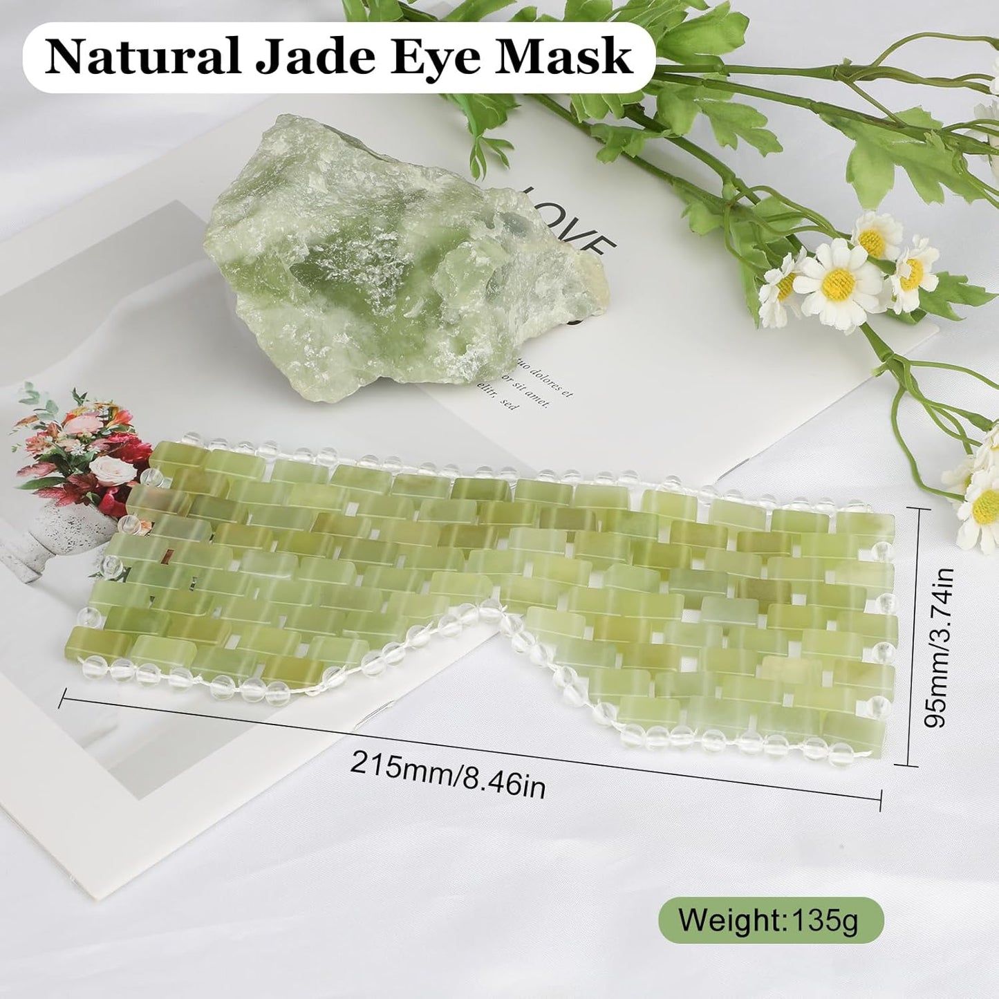 Jade Eye Mask, Facial Cooling Mask with 100% Real Jade for Hot & Cold Therapy to Reduce Wrinkles, Puffiness, Migraines, and Anti-Aging