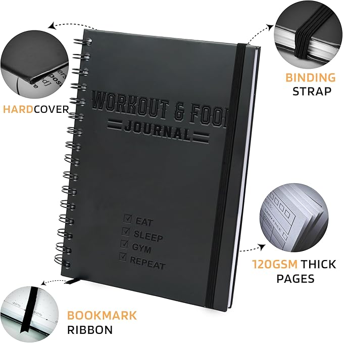 Nextnoid Hardcover Fitness & Food Journal - Nutrition & Workout Planner for Men & Women - A5 Sturdy Workout Log Book to Track Diet, Gym & Home Workouts - Purple