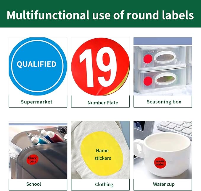 Gemsroyal 1.5 Inch Colored Round Labels Printable, 1.5" Color Coding Labels for Printer,1.5 Colorful Custom Round Stickers,4 Colors Assorted(Red,Yellow,Blue,Green),400 Neon Circle Labels in Total