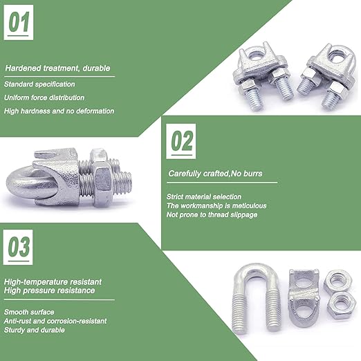 120 PCS 1/8 Inch Wire Rope Clamps, M3 Heavy Duty Galvanized Wire Cable Clamps for Tent Ropes, Boat, Clotheslines, U-Bolt Saddle Fasteners for Secure Connections