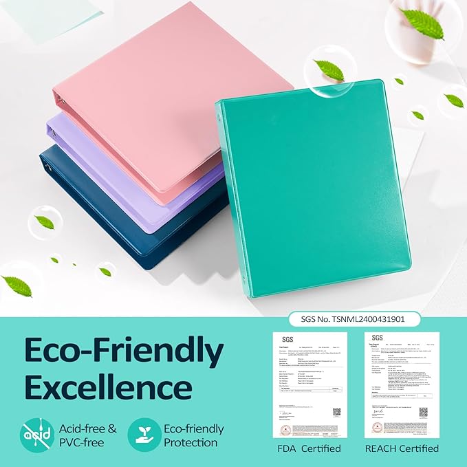 BinderX Extra Durable 3 Ring Binder, Round Rings 1 Inch Binder, Fits 175 Sheets of 8.5x11 Paper, Customizable View Cover with Inside Pockets, Cute 1" Binders, 1 Inch Binders 3 Ring, Olive Green