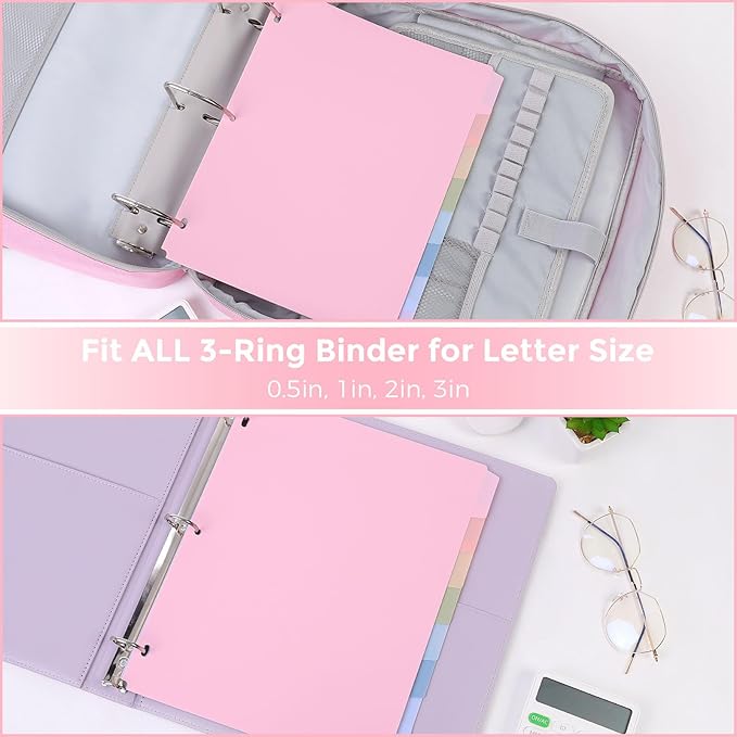 SKYDUE Durable Plastic 8-Tab Dividers, 3sets, Big Tab Dividers for 3 Ring Binder, Write&Erase 3 Ring Binder Dividers with Tabs,with Sticker Labels, Pink