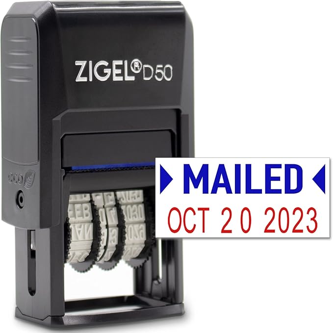 ZIGEL D50 Date Stamp with MAILED - Self Inking Date Stamp - Blue/Red