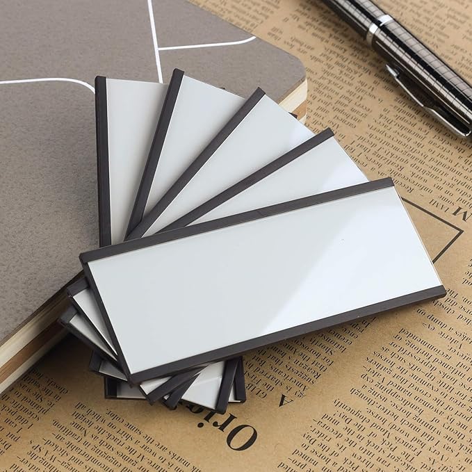LLPT Magnetic Label Holder 4" x 2" 50 Packs C Channel 300g White Paper Cards Protective Film Strong Removable for Shelf White Board Toolbox Metal Wall Cabinet Drawer(MH4250)