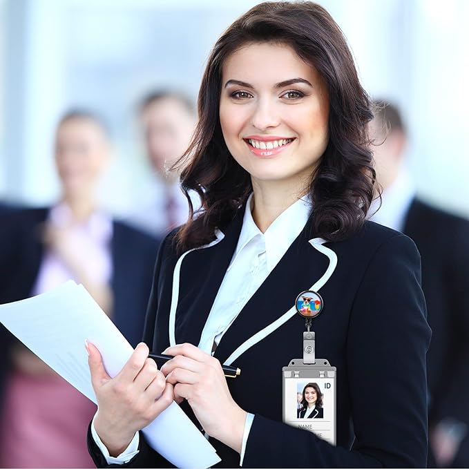 Tinlade 100 Pack Permanent Locking Hard Plastic Badge Holder Vertical Clear ID Badge Holder Heavy Duty Protector Case for Office School Card Travel 2.4 x 4.2 inches