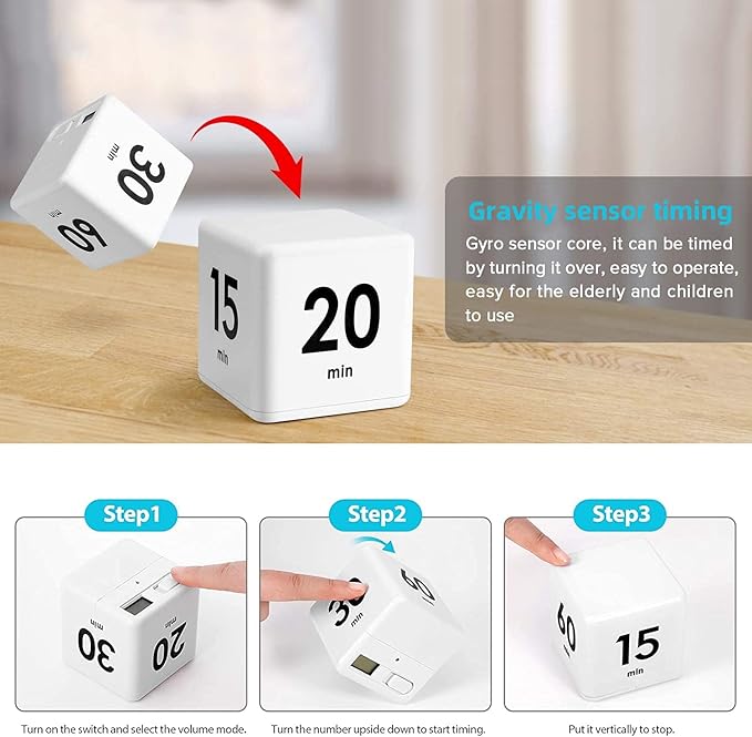 JOYIT 2 Pcs Cube Timer Set - 2.6 Inch Gravity Sensor Flip Digital Timers for Countdown and Time Management, Featuring 1-10 Minute and 15-60 Minute Settings for Kids and Adults