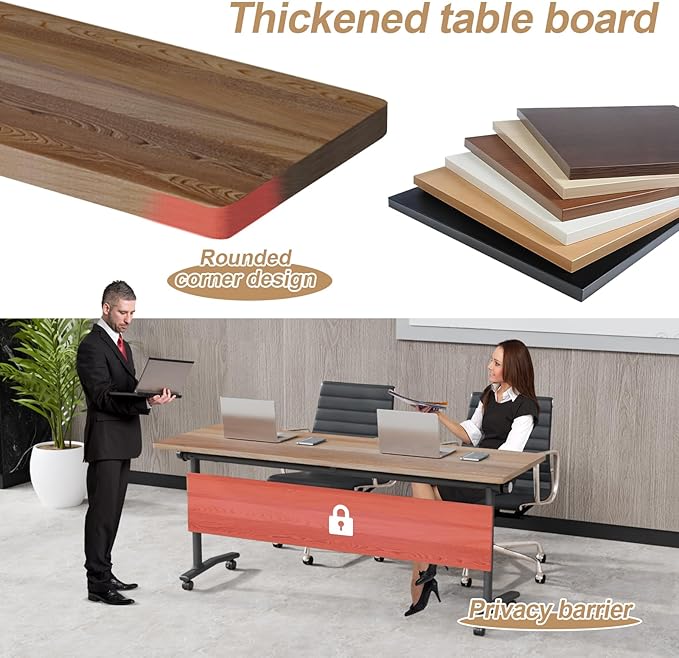 Conference Table Flip Top Mobile Conference Room Tables,Folding Conference Table with Wheels,Large Meeting Training Seminar Table Saving Space for Office Classroom(6B,55.1'')