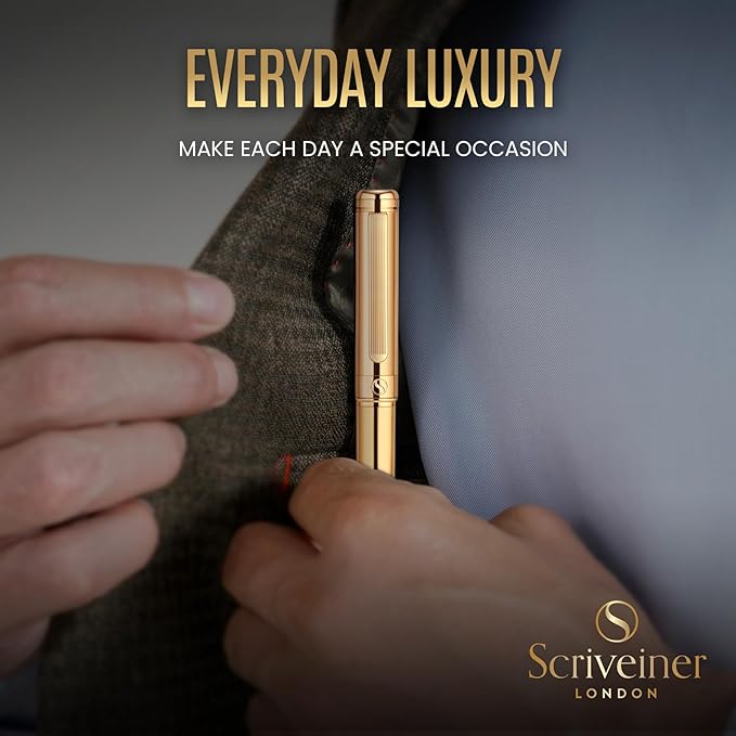 Scriveiner Luxury Fountain Pen - Stunning Luxury Pen, Real Gold Finish, Schmidt Gilded Nib (Fine), Converter, Best Pen Gift Set for Men & Women, Professional, Executive, Office, Nice Pens