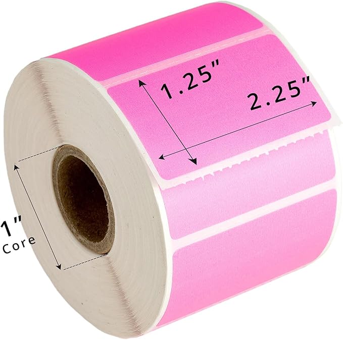 HOUSELABELS 2.25" x 1.25" Pink Address Labels on 1" Core Compatible with Zebra and Rollo Printers, 4 Rolls / 1,000 Labels per Roll