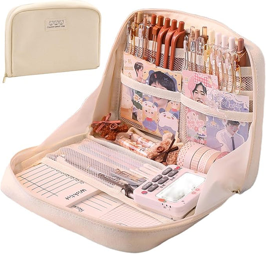Fcteap Pencil Case Pouch Box Cute Kawaii Large Capacity Aesthetic Zipper Pen Holder Organizer Bag for Office Workspace Supplies Desk Accessories Travel (Light Pink)