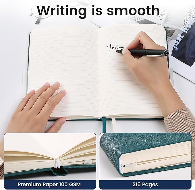 TSFPapier Lined Journal Notebook for Women Men 216 Pages A5 Hardcover Journals for Writing Daily Journaling Notebook for Work, School, Note Taking, Business, Travel Navy Blue