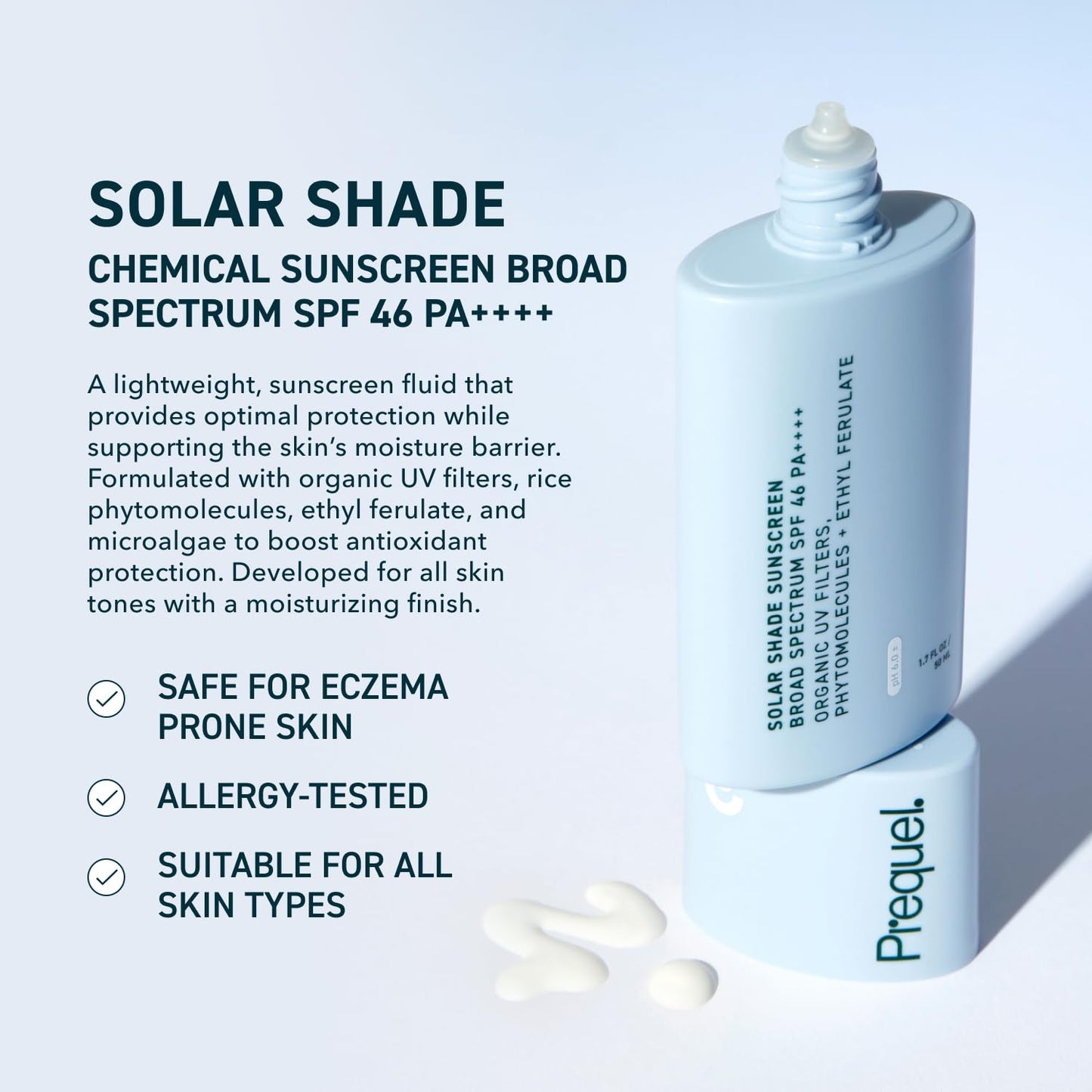 Skin Solar Shade - Moisturizing Face Sunscreen SPF 46 PA++++ Broad Spectrum UV Protection. Hydrating Sunblock for Dry Skin. Lightweight Travel Size Sun Protection, 1.7oz