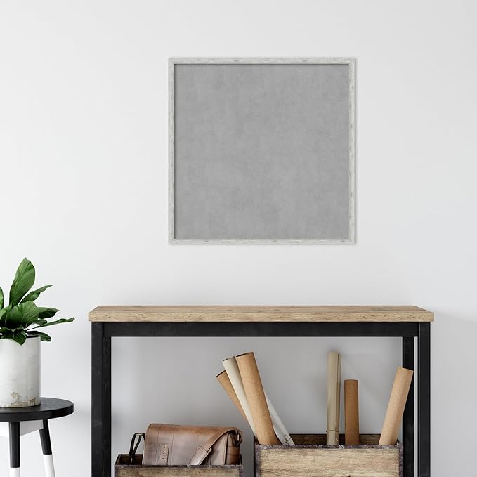 Amanti Art Silver Framed Magnetic Board 25x25 Medium Vision Board for use with Magnets, 100% Metal Sheet to Display Items as Office Decor or for Home Organization in mudroom, Kitchen or Kids Room