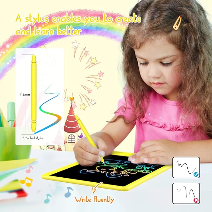 BUKEBU LCD Writing Tablet Doodle Board, Colorful Drawing Pad, Electronic Drawing Tablet, Drawing Pads,Travel Gifts for Kids Ages 3 4 5 6 7 8 Year Old Girls Boys (10.5 inch, Yellow+Yellow)