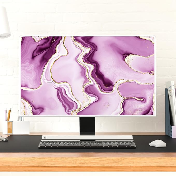 Baocicco Violet Gold Marble Waterproof Weatherproof and Dust-Proof TV Screen Cover 32 Inch for Home Office Creative TV Covers for 32 Inch TVs Screen Anti-Static Dustproof Protective