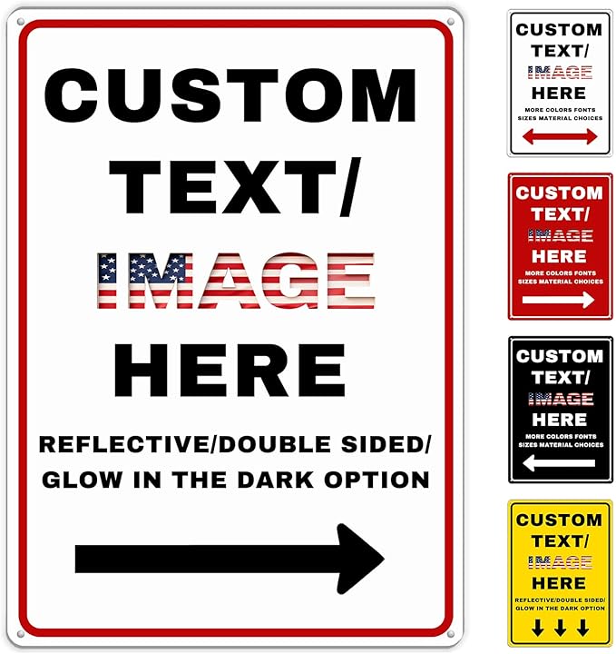 Custom Sign Left or Right Arrow, Glow in the Dark/Reflective Option, Personalized Metal Address Plaque, Customize for Business Logo, Office, Home, Yard, Outdoor 12''x8''