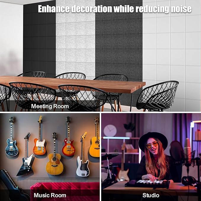 Sonicism 12 Pack Acoustic Wall Panels with Self-Adhesive, 12" X 12" X 0.4" Sound Proof Foam Panels, Decorative Soundproof Wall Panels, Sound Proof Absorbing Tiles for Home & Offices, Black