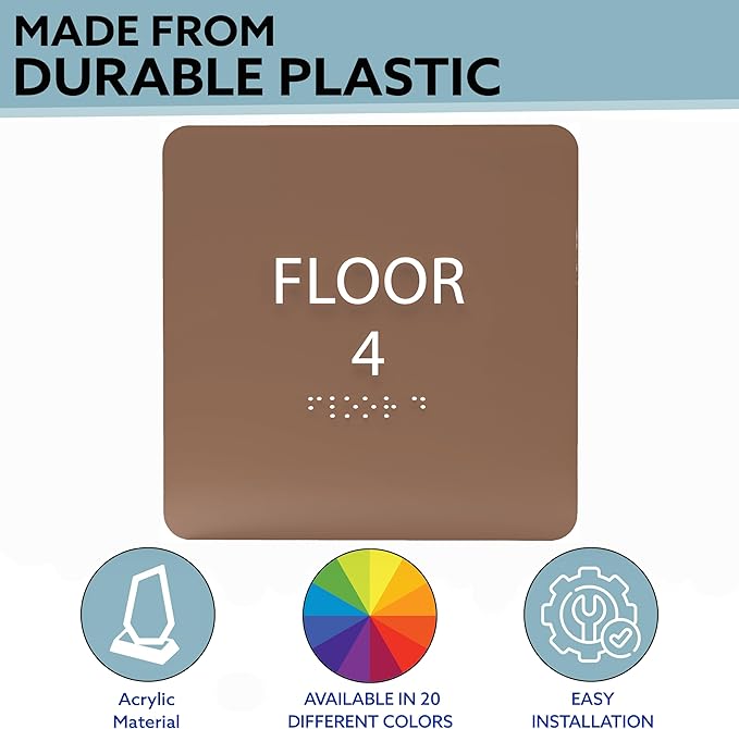 Grey w/Black ADA Floor 4 Sign with Braille – Made from Durable Acrylic and Ready to Mount