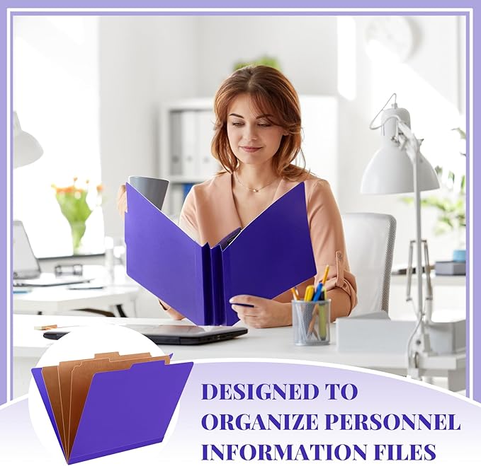Skyygemm 48 Pcs Classification Folders Letter Size, 3 Divider Pressboard File Folder with Fasteners, Expanding File Organizer Bulk for School Teachers, Office Employee, Coworker, Staff (Purple)