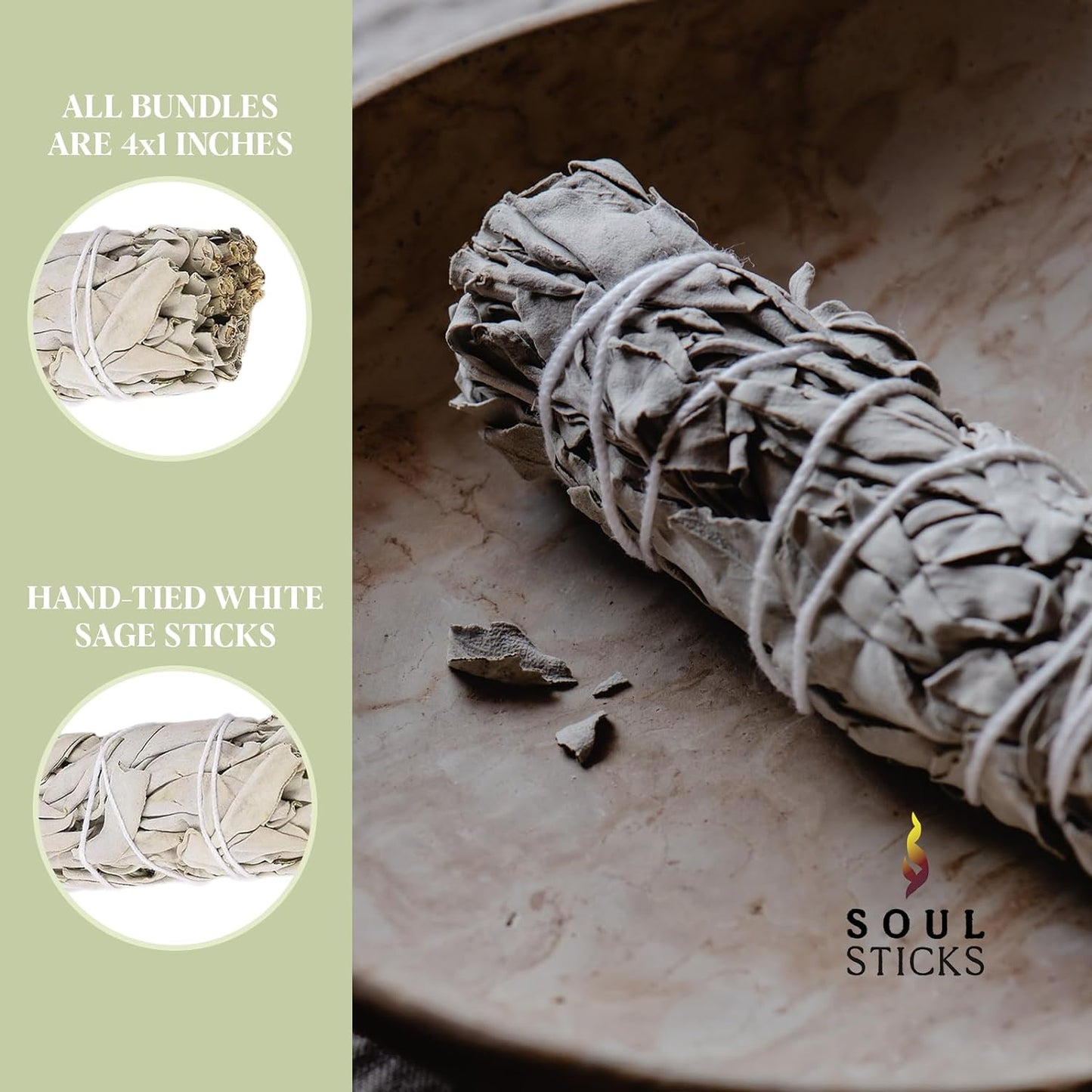 SOUL STICKS 6 Inch 12-Pack Organic California White Sage Smudge Sticks Bulk for Home Cleansing, Negative Energy Removal, Good Energy Meditation & Smudging Rituals | Pure Sage Bundles