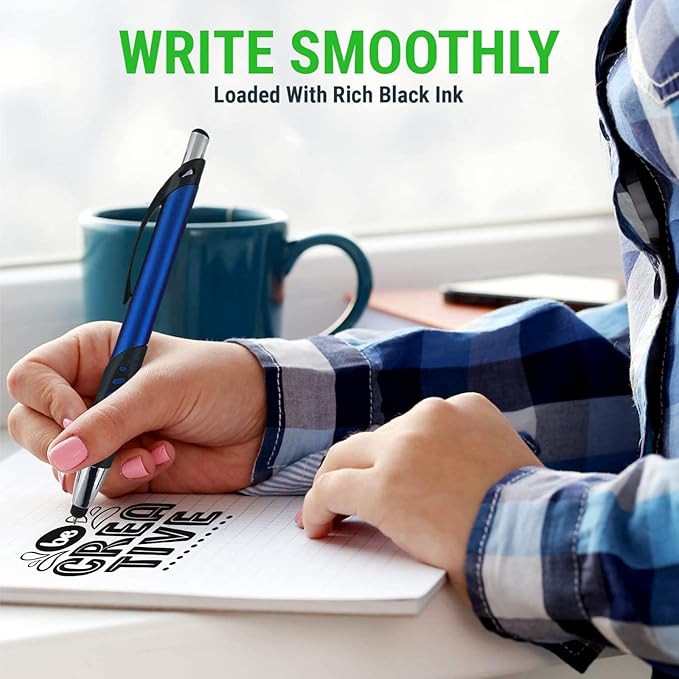 Personalized Pens With Custom Logo or Text-350 Pack Bulk-for Businesses, Parties, and Events, 2 in 1 Ballpoint Pen & Capacitive Stylus for Touchscreen Devices, Click Action, Black Ink, Green