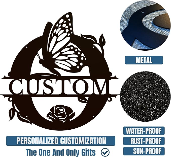 Personalized Custom Letter Name metal Signs,Custom Black Letter Monogram Wall Art Decor,Metal Signs Plaques Outdoor wall Decorative Signage (O)