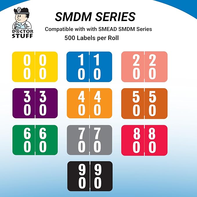 Doctor Stuff - File Folder Labels, Terminal Digit Filing, Consecutive Double Digit Numbers 70-79, Compatible with SMEAD DDS - SMDM Series Chart Stickers, Gray, 1" x 1-1/2", 500/Roll
