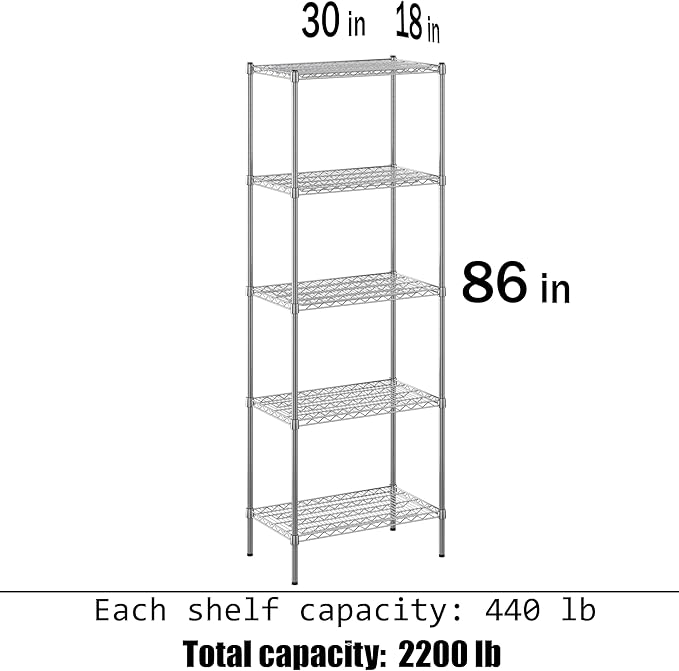Regal Altair 18" Deep x 30" Wide x 86" Height Wire Shelving Kit | 5-Tier | NSF Commercial Storage Rack Unit