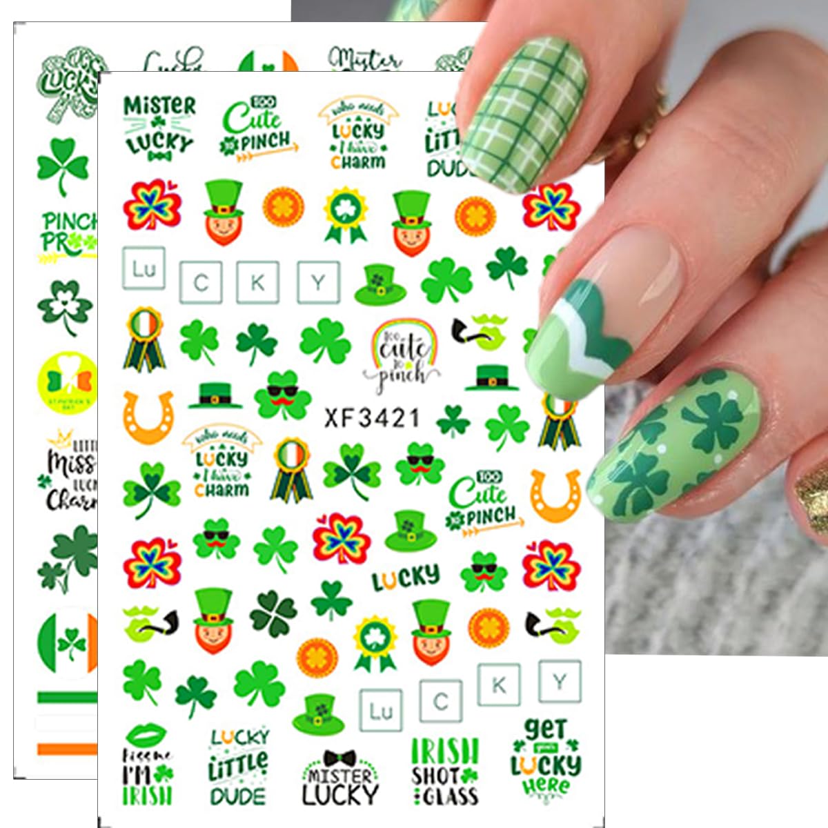 10 Pcs St. Patrick's Day Nail Art Stickers Luck of The Irish Nail Decals Shamrock Nail Stickers Green Spring Foil Decals Clover Nail Art Design Saint Patrick's Day Nail Decoration Supplies for Women