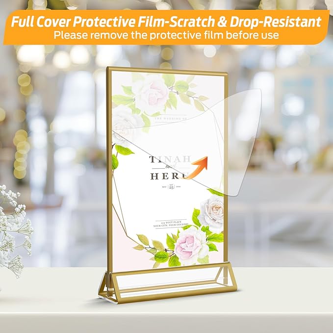 Smarpau 8 Pack Acrylic Sign Holder 8.5x11 Gold Acrylic Frame Clear Table Number Holders Picture Frames Double Sided Gold Frame for Wedding Party Decoration Restaurant Menu Home Display Stand
