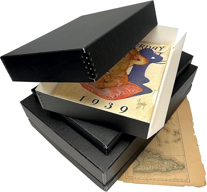 Lineco Museum Archival Storage Box, 11.75x15.25x1.5 in. Drop Front Design. Acid-Free with Metal Edge. Organize Photos, Pictures, Prints, Documents, Crafts, DIY. Black, 1 Pack