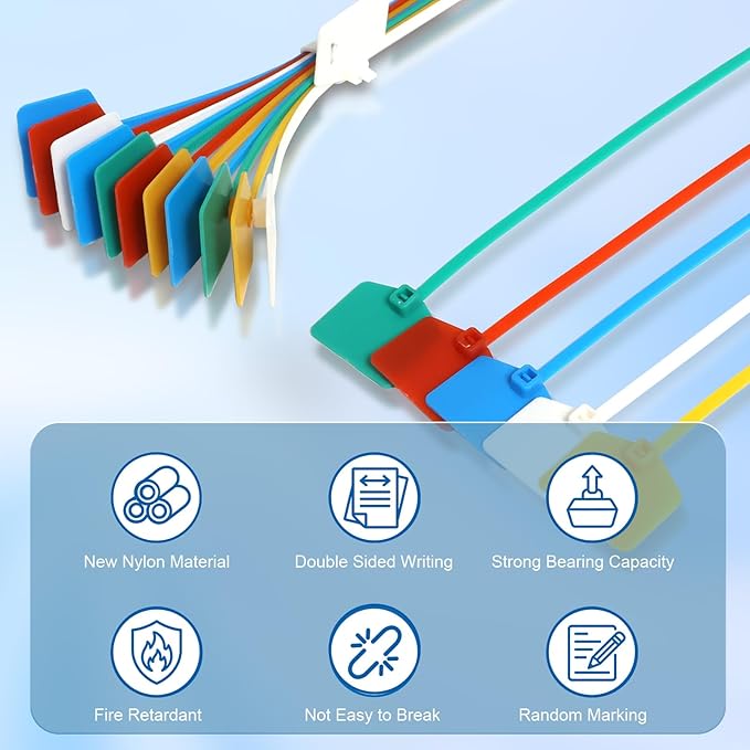 6 in Marker Nylon Cable Ties, Plastic Water Proof Tags, Self-Locking Written-on Cable Marker, Security Seals Label for Cabling, Wire Marking Label, Shipping Hanging Tags - White/ 100pcs