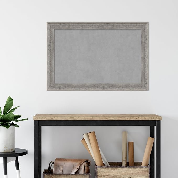 Amanti Art Grey Framed Magnetic Board 25x37 Large Vision Board for use with Magnets, 100% Metal Sheet to Display Items as Office Decor or for Home Organization in mudroom, Kitchen or Kids Room