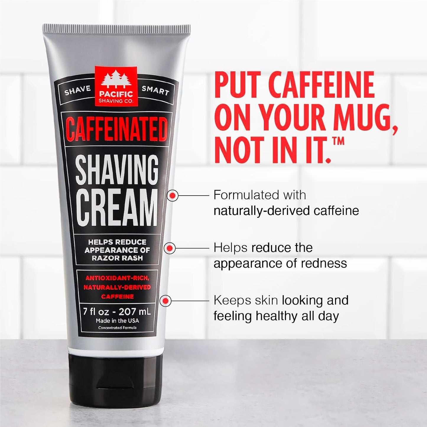 Pacific Shaving Company Caffeinated Shaving Cream - Shea Butter + Spearmint Antioxidant Shaving Cream with Caffeine - Clean Formula for a Hydrating + Irritation-Free Shave (7 Oz, 3 Pack)