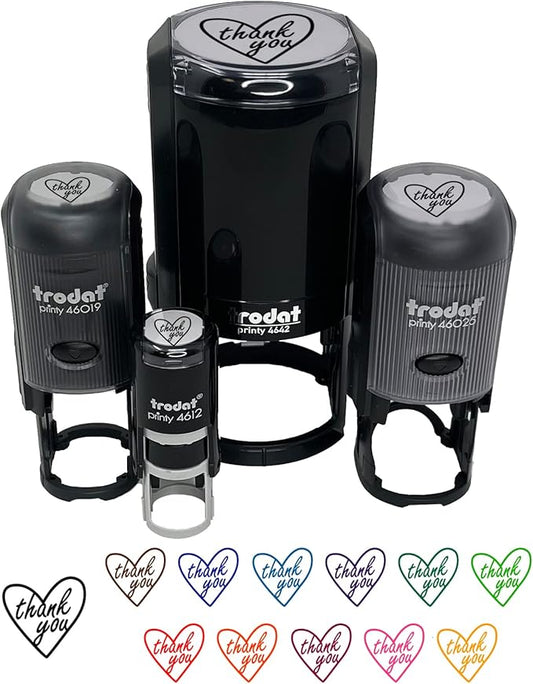 Thank You in Heart Self-Inking Rubber Stamp Ink Stamper for Stamping Crafting Planners - 1-1/2 Inch Large - Black Ink