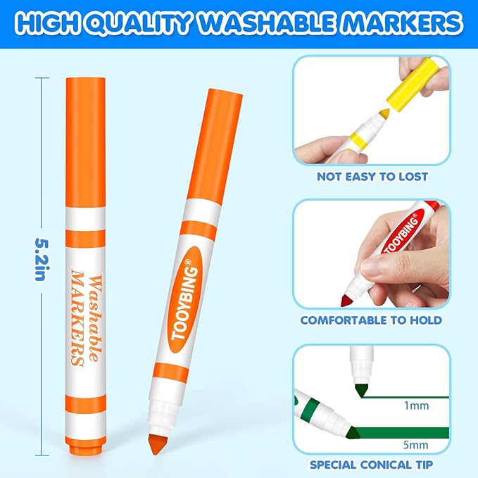 TooyBing Washable Markers Bulk (288 Count), 16 Assorted Colors, Washable Markers for Kids Classroom School, Broad Tip Durable for Back to Classroom Art School Supplies Essentials