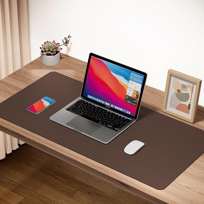 Boutilon Leather Desk Pad Protector,Non-Slip Mouse Pad,Laptop Desk Pad,Office Mouse Mat,Waterproof Leather Desk Blotter,Desk Writing Pad for Office and Home (S-Coffee,24"x 14")
