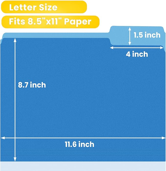 SUNEE File Folders, 120 Pack Manilla Folders 8.5 x 11, Colored File Folders Home Office School Supplies for Documents Files Paper,Blue