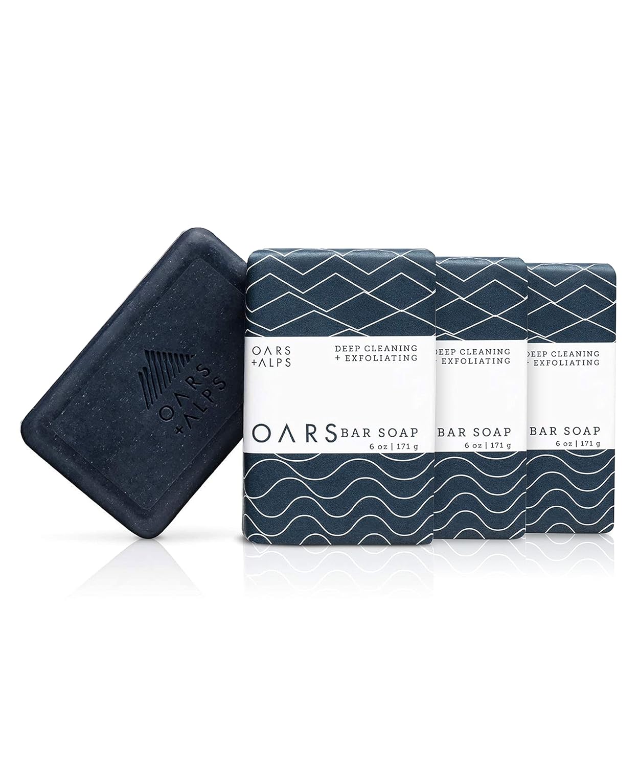 Oars + Alps Blue Charcoal Exfoliating Men's Bar Soap, Dermatologist Tested and Made with Clean Ingredients, Travel Size, 3 Pack, 6 Oz Each